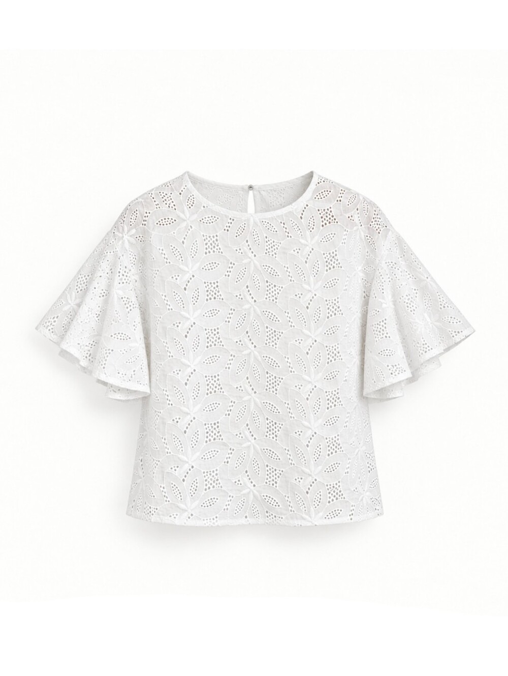 Francesca Miranda Floral Eyelet Flutter Boxy Blouse in White